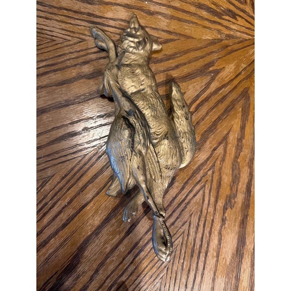 Vintage brass Metal Fox and Pheasant Hunting Trophy Wall Plaque Relief Decor